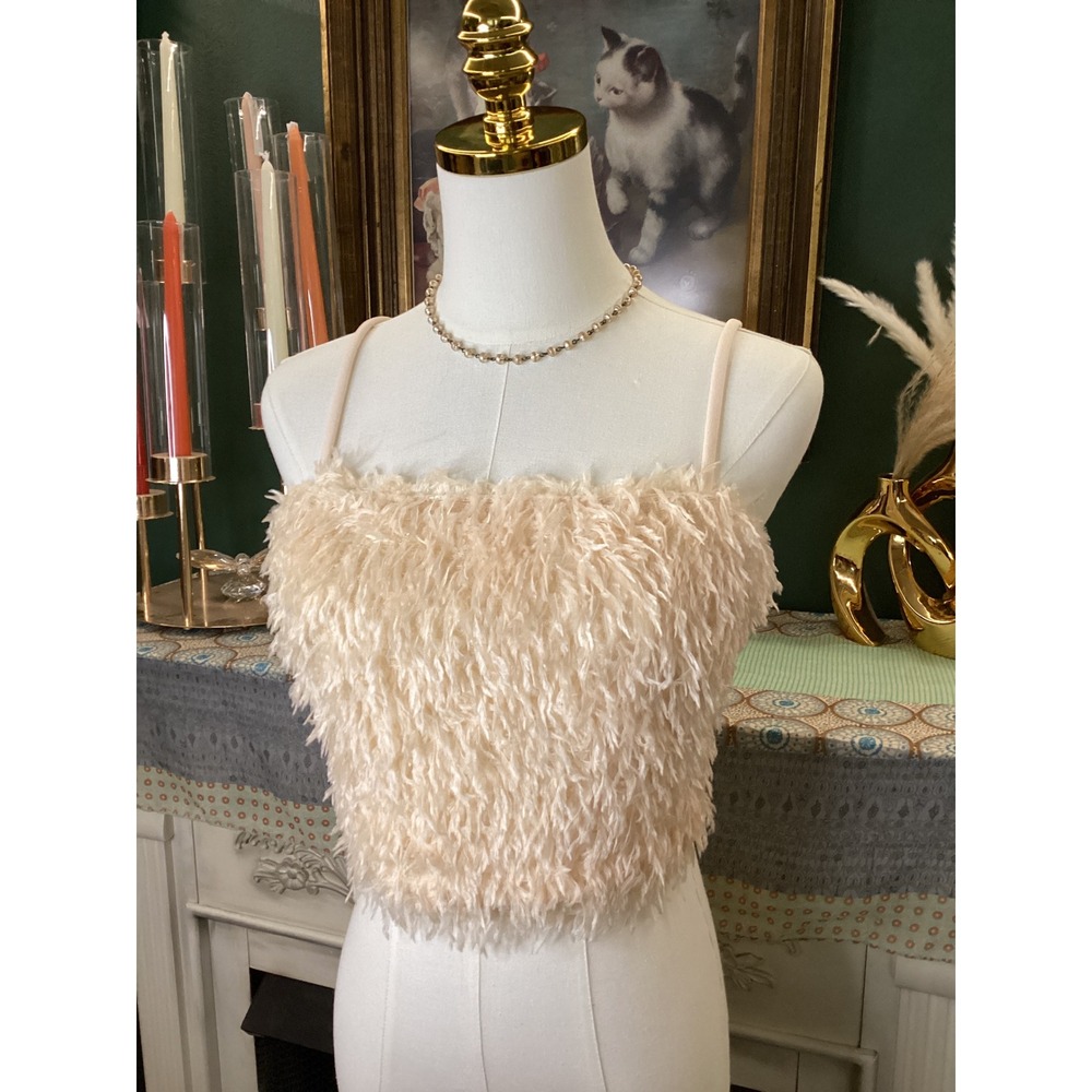Willow + Root Cream Shaggy Faux Fur Cami Top T42774NBK Medium NEW